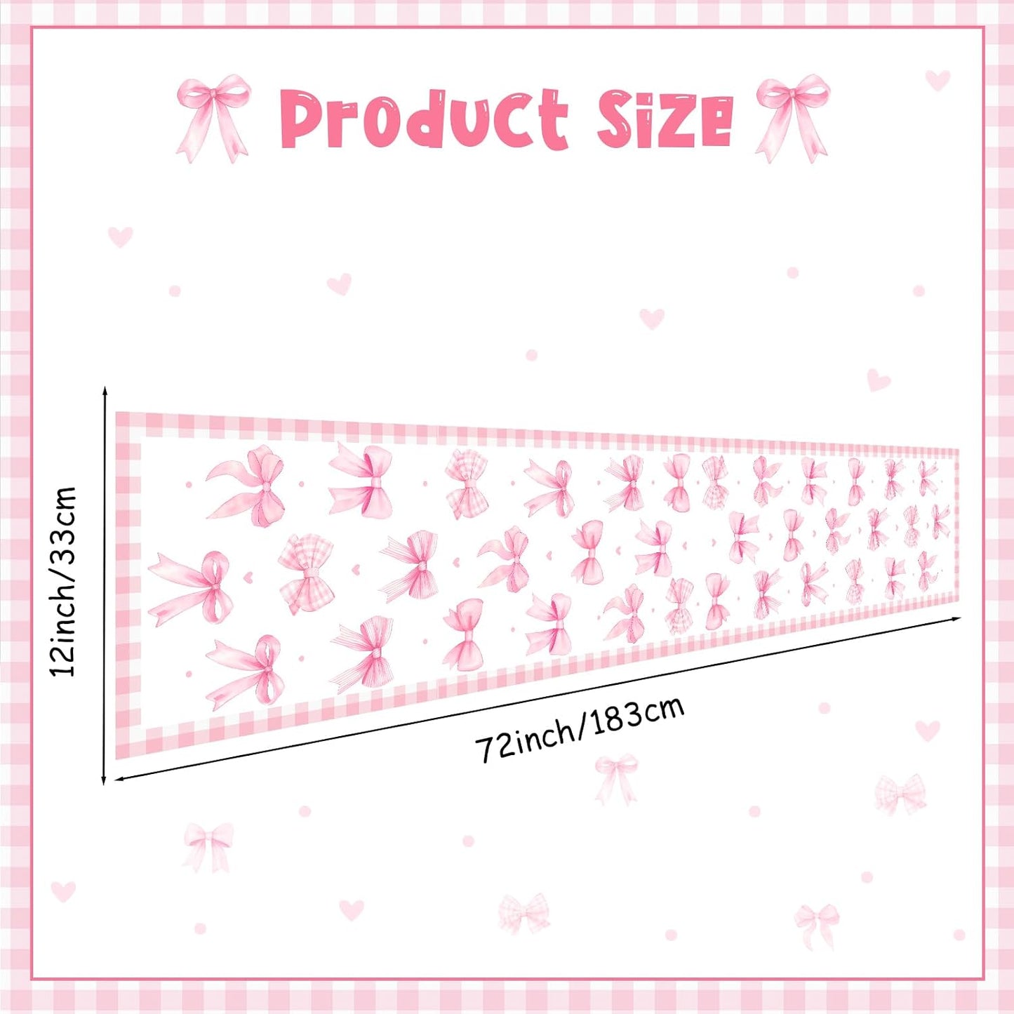 Pink Bow Theme Table Runner, Pink Linen Fabric Table Runner for Everyday Use 72 x 13 Inches, Washable Table Cover for Indoor Outdoor Kitchen Dining Table Home Decor