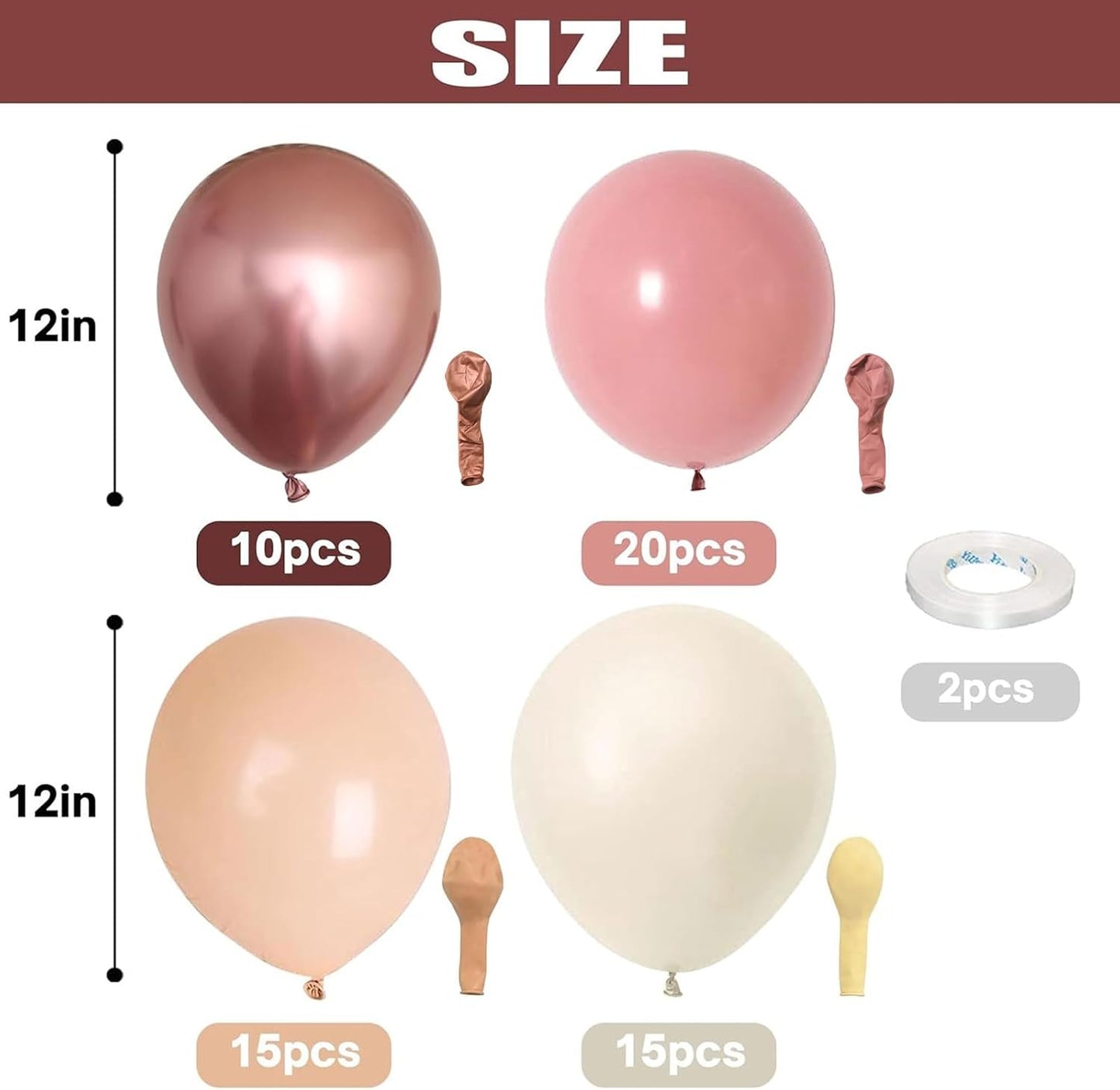Retro Blush Pink Balloons, 60 Packs 12 Inch Dusty Pink Metallic Chrome Rose Gold White Sand Nude Balloons for Pumpkin Baby Shower Girls Women Boho Birthday Bridal Wedding Mothers Day Decorations