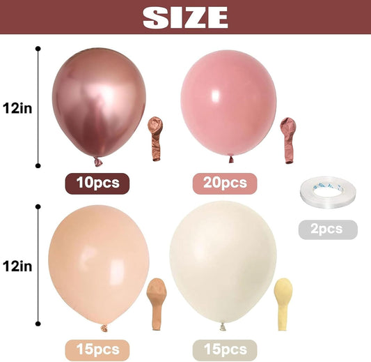 Retro Blush Pink Balloons, 60 Packs 12 Inch Dusty Pink Metallic Chrome Rose Gold White Sand Nude Balloons for Pumpkin Baby Shower Girls Women Boho Birthday Bridal Wedding Mothers Day Decorations