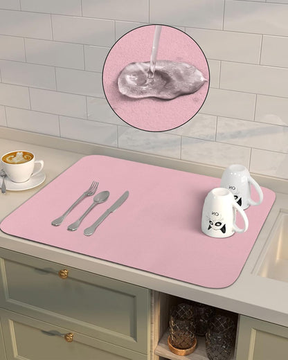 Pink Dish Drying Mat for Kitchen Counter, Modern Solid Pink Ultra Absorbent Coffee Mat/Dish Drainer, Romantic Pink Quick Drying & Non-Slip Rubber Backed Drying Mat Rack Pad, 16" W x 18" L