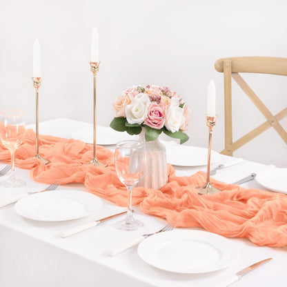 MLMC 3 Pack Peach Cheesecloth Table Runner 10ft Summer Rustic Gauze Cheese Cloth Table Runner 35x120 Inches for Wedding Bridal Baby Shower Party Decor