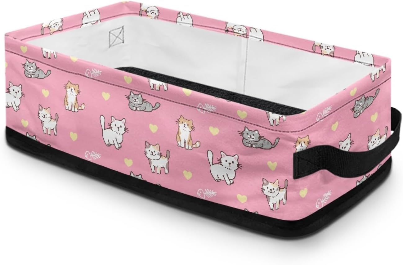 Cute Cat Toilet Paper Storage Basket for Shelf,Heart Toilet Paper Organizer for Bathroom Pink Toilet Paper Bin with Handle for Bedroom Toilet Paper Caddy for Living Room