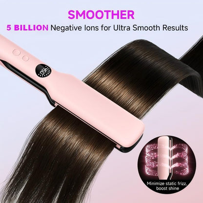 Professional Flat Iron,11 Temps,Fast Heat-Up,Wide Hair Straightener, Ceramic Floating Plate with LED Display, Negative Ion, Auto Shut-Off & Global Voltage, Pink
