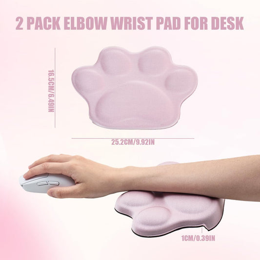 Desk Elbow Pad for Desk, Ergonomic Memory Foam Cat Paw Wrist Rest & Elbow Support Cushion,Comfort and Support for Typing and Gaming (Pink)