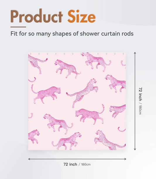 MAMUSE Shower Curtain for Bathroom - Cute Aesthetic Decorative Modern Girly Unique Girls Design Pretty Women Waterproof Fabric Cloth Cortinas de Baño Bathtub 72 x 72 Inch, Pink Leopard