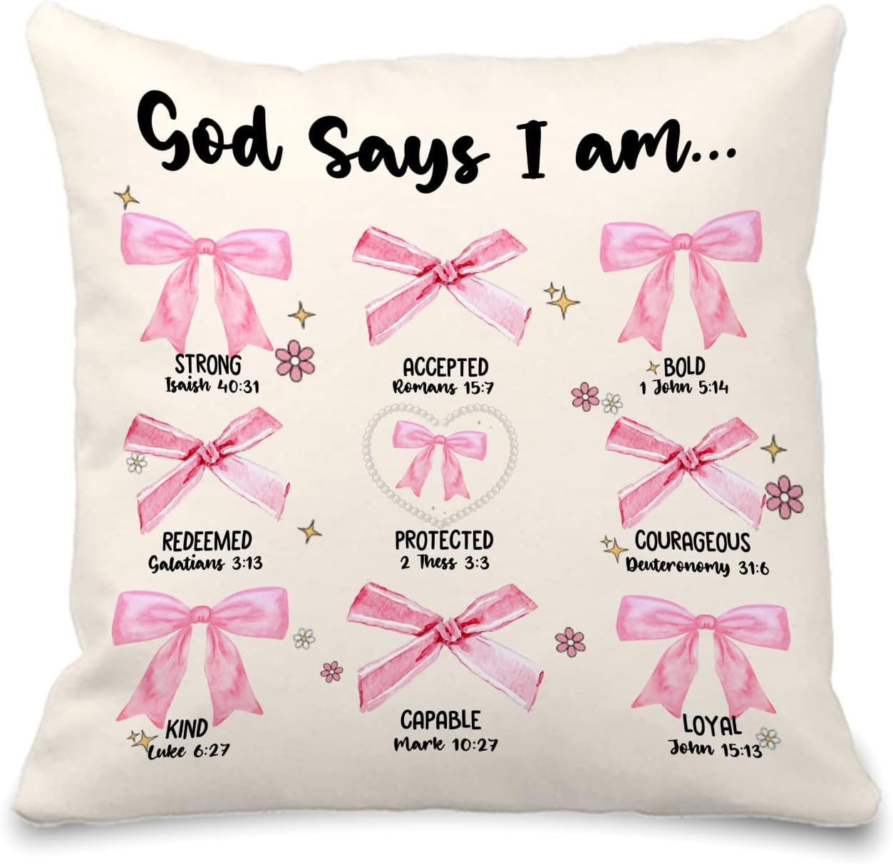 God Says I Am Bible Pillow Covers 18x18 - Pink Coquette Bow Bible Verse Throw Pillow Covers, Coquette Room Decor, Inspirational Coquette Christian Gifts for Women