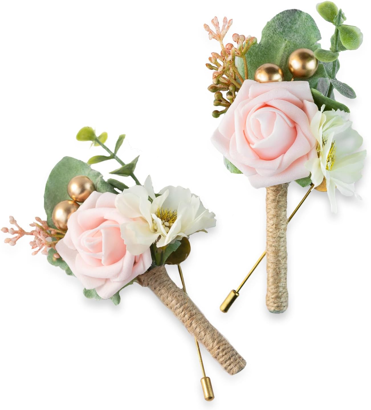 Boutonniere for Men Wedding, Groom Groomsman Artificial Rose Flowers for Wedding Anniversary Celebration,Prom,Party,Home Decoration Set of 2 (Blush)