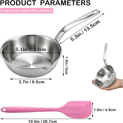 5.1-Inch Mini Frying Pan, SUS304 Stainless Steel Omelet Pan, Sauce Pan Mini Skillet for Single Egg, Butter Warmer Small Pot Cooking with 11" Scraper,Pink