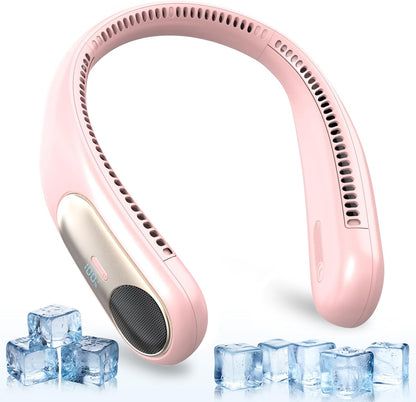 Portable Neck Fan, Personal Wearable Bladeless Fan for Outdoor Indoor, LED Display, 360° Cooling, 4-Speeds, 6000mAh USB Rechargeable, Birthday Gifts for Men Women Dad Mom (Pink)