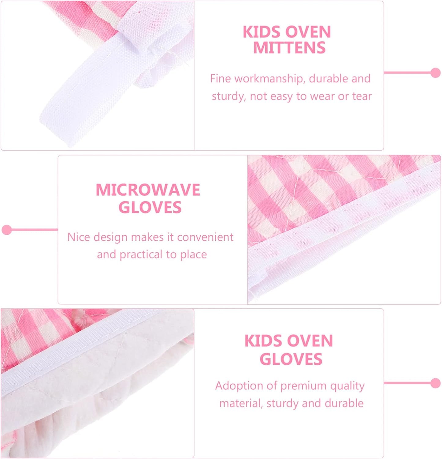 2Pcs Oven Mitts for Play Kitchen, Anti- Scald Gloves Microwave Oven Gloves Kitchen Mitts for Safe Baking Cooking (Pink Checkered)
