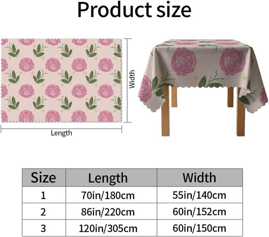 Pink Rose Table Cloth Rectangle Table 55x70 Inch, Fitted Vintage Brunch Supplies, Party Decorations for Women Holiday Tablecloth for Farm Party Tea Home Cover