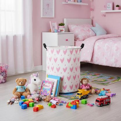 Baby Laundry Basket Baby Hamper for Nursery Girl Kids Butterfly Hamper Cute Kids Toys Storage Bin Organizer Butterfly Room Decor for Home(Pink Hearts)