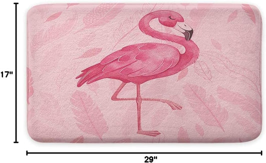 MERCHR Pink Bathroom Rugs Cute Flamingo Modern Art Boho Bath Mat Soft Flannel Bath Rugs for Bathroom 17 x 29 Inches