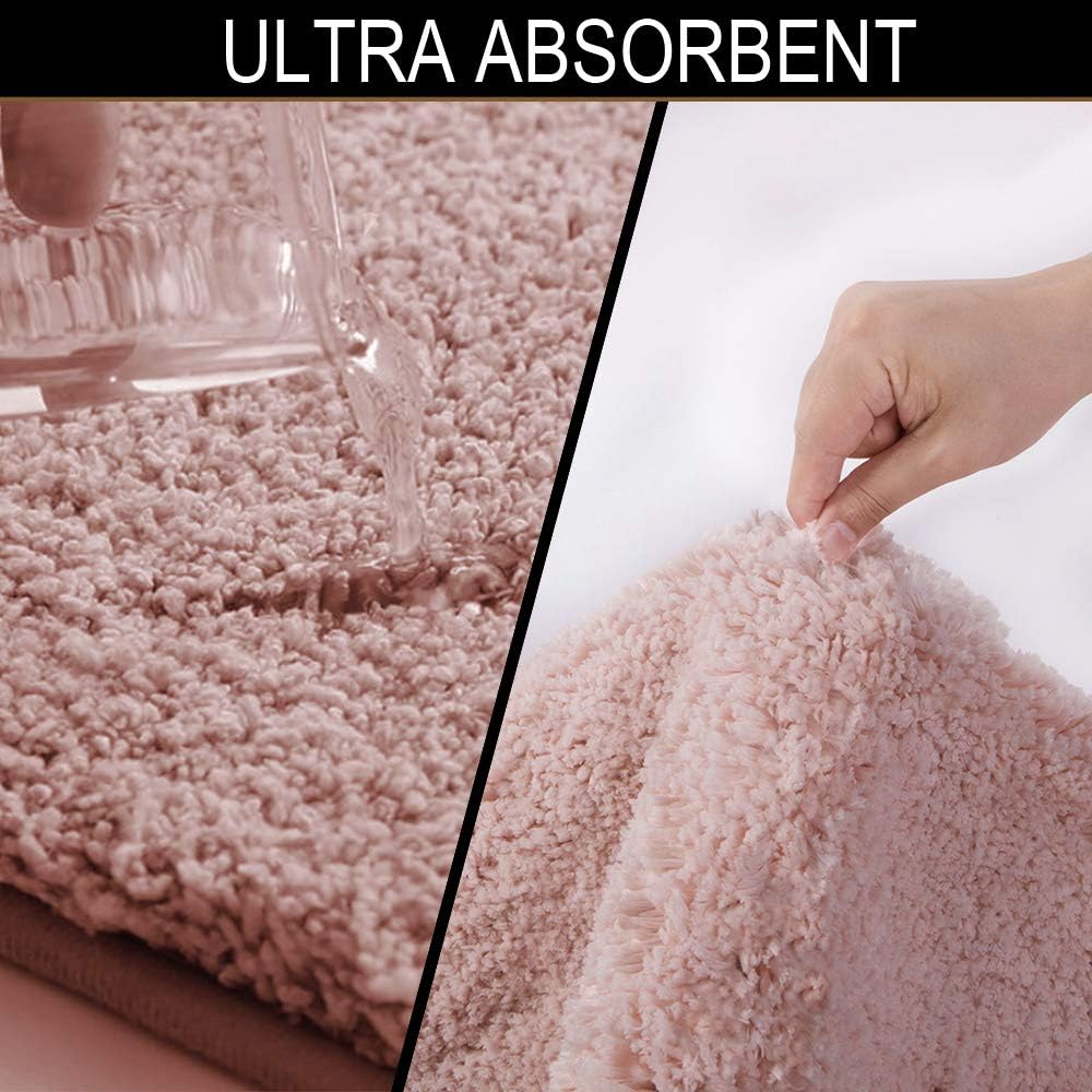 Walensee Shaggy 2 Piece Bath Rug Set (Dusty Pink) - 20 x 24 U Shape Contour & 20 x 32 Bath Mat - Machine Wash/Dry - Plush Absorbent Non Slip