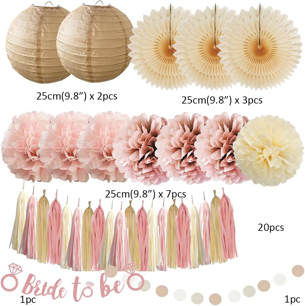 Dusty Rose Boho Bridal Shower Decorations Dusty Pink Champagne Gold Beige Bachelorette Party Decorations Rustic Bride to Be Banner Rose Gold with Cream Beige Tassel Garland for Engagement Wedding
