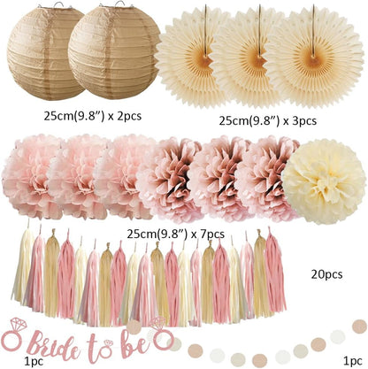 Dusty Rose Boho Bridal Shower Decorations Dusty Pink Champagne Gold Beige Bachelorette Party Decorations Rustic Bride to Be Banner Rose Gold with Cream Beige Tassel Garland for Engagement Wedding