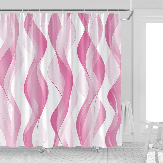 Pink Striped Shower Curtain Abstract Wavy Line Modern Minimalist Geometric Fabric Bathroom Decor Curtains with Hooks,60 x 70