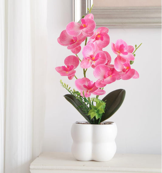 Pink Artificial Orchids Flowers in Pot 14" Tall Realistic Faux Phalaenopsis Arrangement 3D Printed Washable Fake Orchids Flowers with Vase for Home Wedding Table Centerpiece Bathroom Office Decor