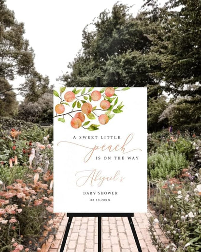 Personalized Peach Baby Shower Welcome Sign - Custom Sign for Baby Girl - A Sweet Little Peach Is on the Way - Peach Theme Shower Decorations - Girl Baby Shower Party Decor