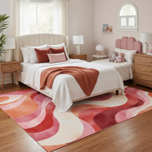 5x7 Area Rugs for Living Room，Modern Abstract Pink and Terracotta Watercolor Design Rug，Non-Slip Washable， Bedroom, Dining Room, Home Office
