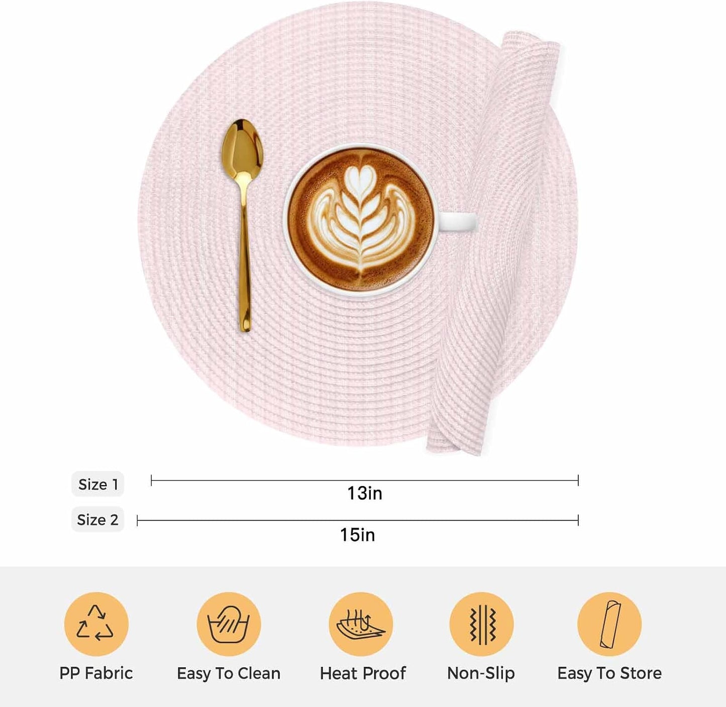 Blush Pink Line Striped Round Placemats Set of 4 Farmhouse Pink Stripes Place Mats Indoor Woven Table Mats Washable Heat-Resistance Braided Dining Table Placemats for Kitchen Holiday Decor 13 Inch