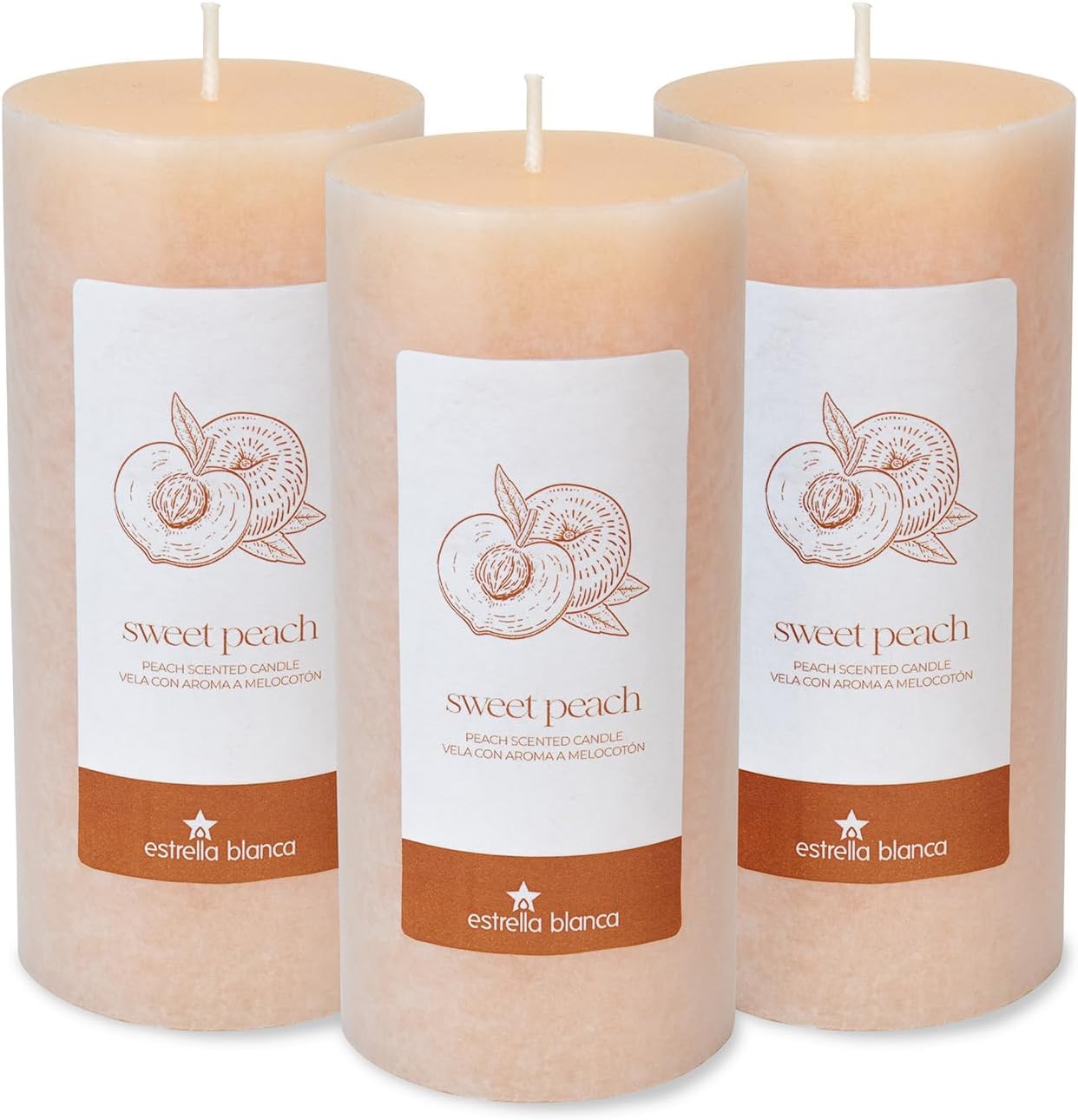 Peach Scented Light Orange Pillar Candles, Set of 3 (3x6 Inch), Long Lasting Aromatic Pillar Candles for Home Décor, Decorative Candle Gift for Men and Women