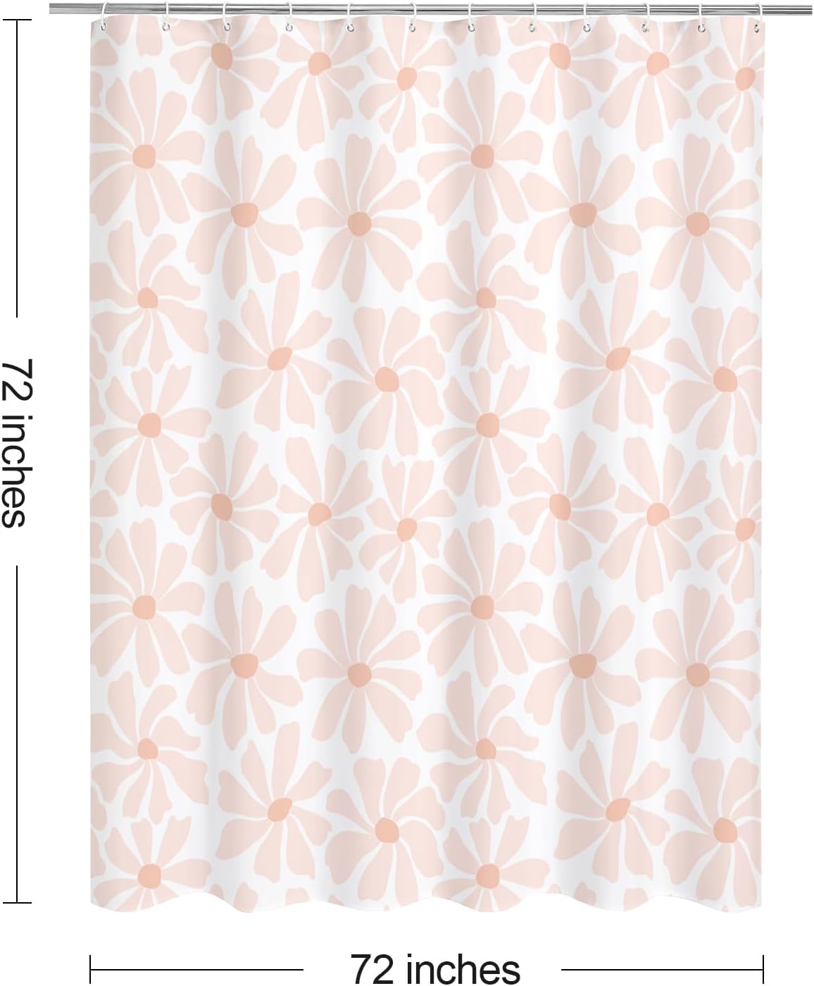 Litabel Blush Pink Daisy Floral Shower Curtain, Boho Spring Flower Shower Curtain for Girly Bathroom, Modern Minimalist White Waterproof Fabric Shower Curtain Set, 72x72 Inch
