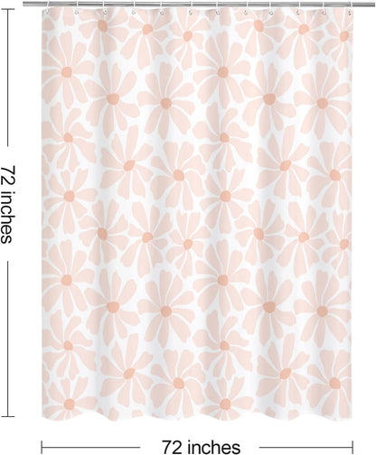 Litabel Blush Pink Daisy Floral Shower Curtain, Boho Spring Flower Shower Curtain for Girly Bathroom, Modern Minimalist White Waterproof Fabric Shower Curtain Set, 72x72 Inch
