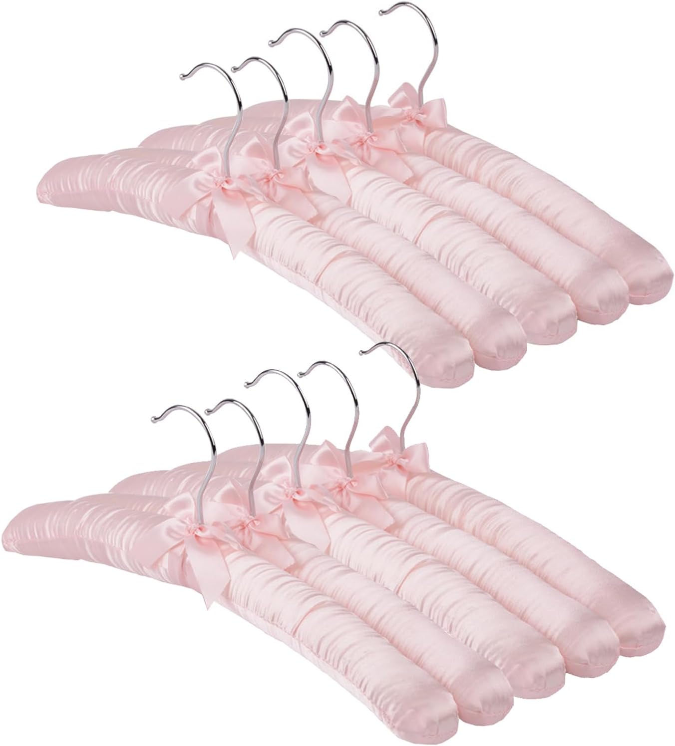 10 Pcs Satin Padded Hangers for Women Clothing, Sweater Hangers No Bump，Anti Slip Cushioned Hangers for Sweaters, for Clothes Sweaters Dresses Suits (10, Light Pink)