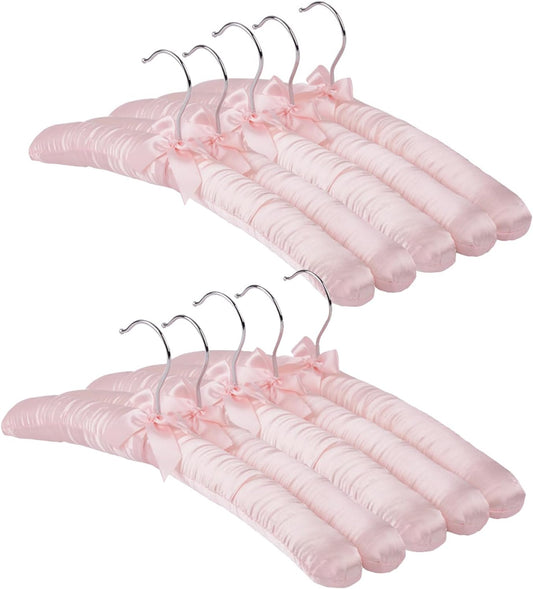 10 Pcs Satin Padded Hangers for Women Clothing, Sweater Hangers No Bump，Anti Slip Cushioned Hangers for Sweaters, for Clothes Sweaters Dresses Suits (10, Light Pink)