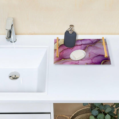 Marble Neutral Hot Pink Decorative Rectangle Tray with Handles Coffee Serving Tray for Jewelry Perfume for Food Carrying charolas para servir Cafe