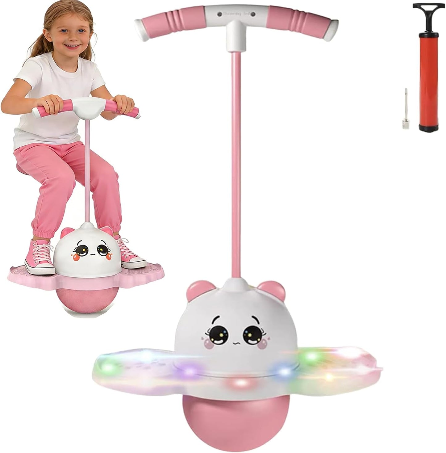 Balance Pogo Ball with Handle for Kids, Jumping Trick Ball Toy with Colourful LED Lights Panda Shape, Fun Bounce Toy for Boys Girls Balance Training