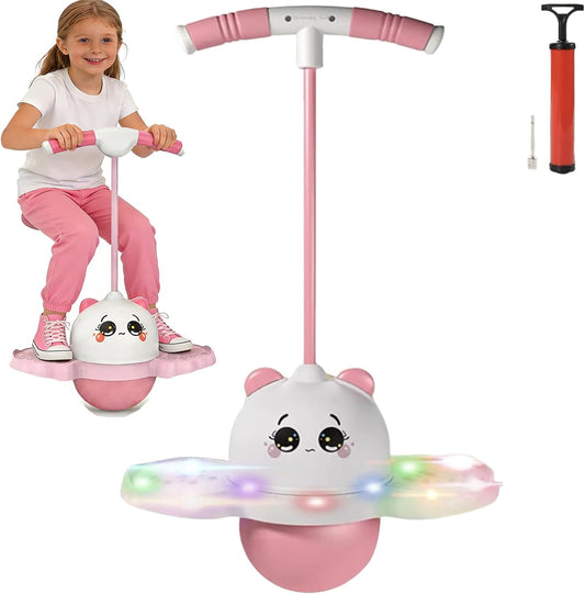 Balance Pogo Ball with Handle for Kids, Jumping Trick Ball Toy with Colourful LED Lights Panda Shape, Fun Bounce Toy for Boys Girls Balance Training