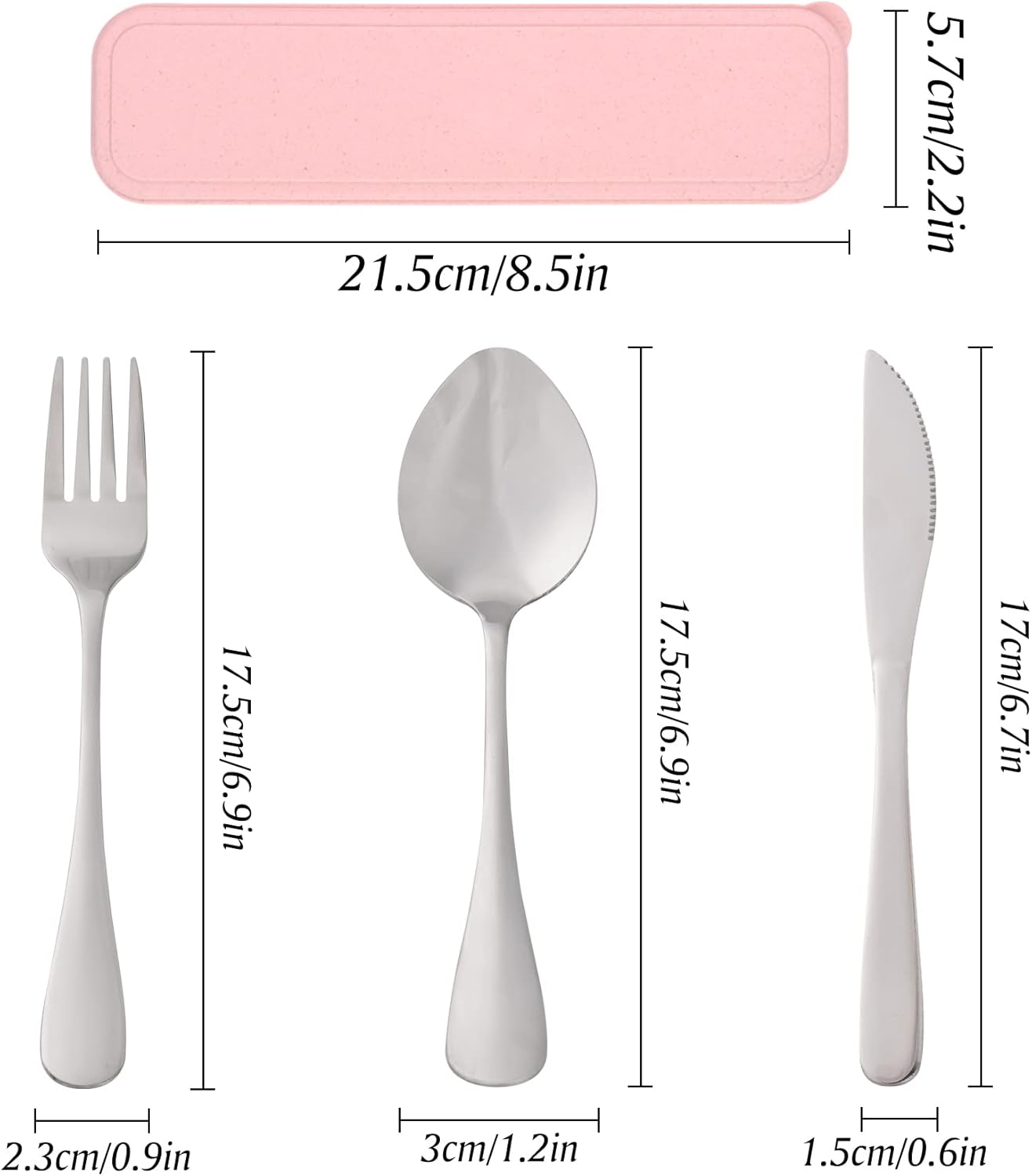 Travel Silverware Set with Case - Portable Reusable Utensils - Spoon, Knife, Fork Lunch Box Cutlery