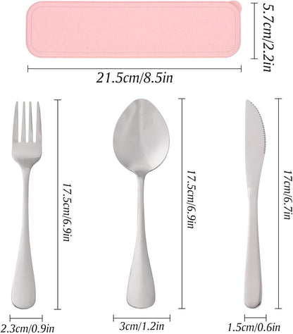 Travel Silverware Set with Case - Portable Reusable Utensils - Spoon, Knife, Fork Lunch Box Cutlery
