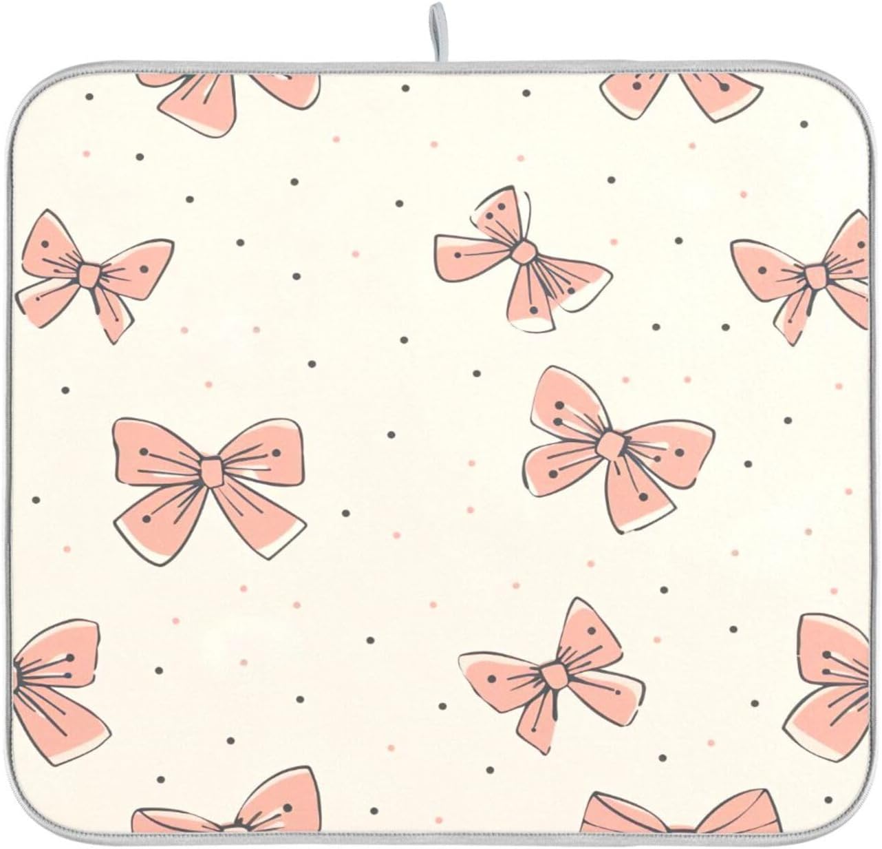YETTASBIN Light Pink Bow Dish Drying Mat for Kitchen Counter, Super Absorbent Reversible Dish Drainer Rack Pad Coffee Bar Mat, 18 x 24 inch