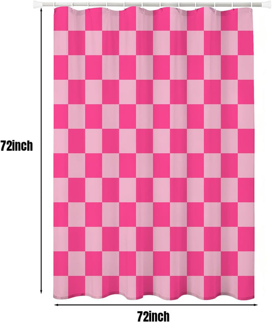 Checkered Shower Curtain, Classic Minimalist Pink Checkerboard Desgin, Waterproof Polyester Fabric Shower Curtains Sets with Hooks for Bathroom 72x72 Inches