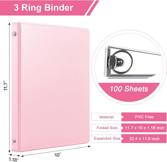 1/2'' 3-Ring-Binder with Pockets, 200 Sheets Capacity, 0.5 inch Binders fits 11" x 8.5" US Letter Size, Assorted 4 Pastel Colors - Ideal for School, Office, and Home Use (0.5'' - Pink)