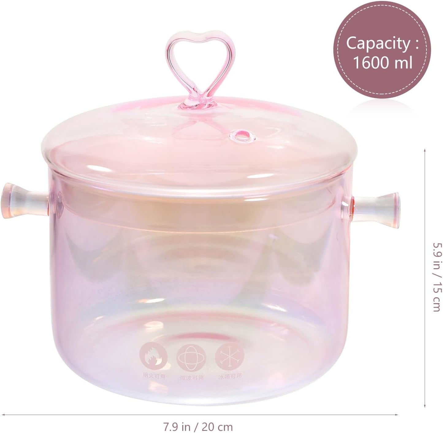 Glass Saucepan Food Cooking Pots with Lids Pans Stove Pink