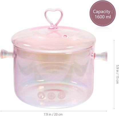 Glass Saucepan Food Cooking Pots with Lids Pans Stove Pink