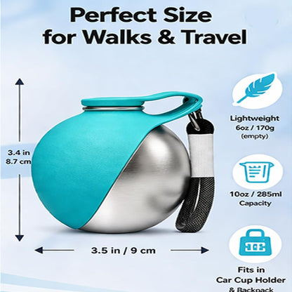 2 in 1 Portable Tumbler for Dogs, 2026 New 10Oz Stainless Steel Dog Water Bottle with Silicone Foldable Bowl, Leak-Proof 2 in 1 Portable Small Dog Water Bottle for Walking, Hiking & Travel (10Oz-Pink)