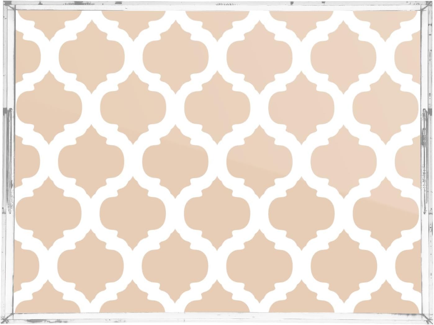 Peach Moroccan Serving Tray with Handles Large Plastic Trays Rectangular Decorative Serving Platters for Breakfast Kitchen Food Party Coffee Table