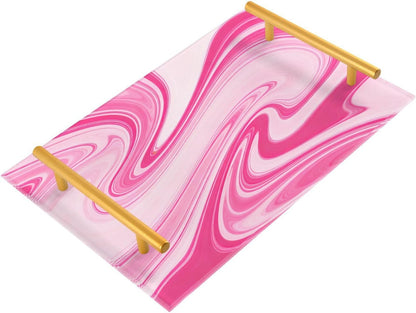 Peach Waves Decorative Farmhouse Tray with Handles Plastic Food Tray for Jewelry Perfume for Room Service bandeja de decoracion para sala