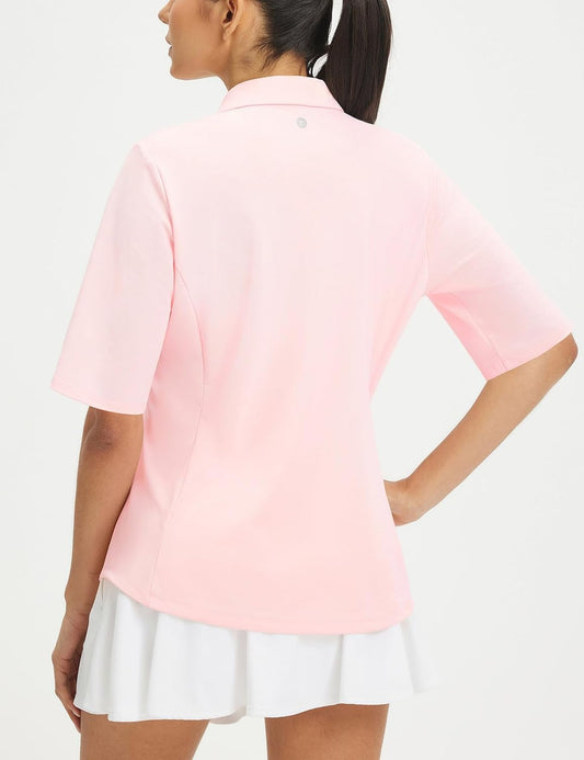 baleaf Women's Golf Shirts Half Sleeve Elbow Length Sleeves Polo Tops Workout Athletic Collared Quarter Zip V Neck UPF