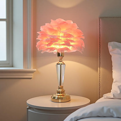 Pink Feather Lamp Cute Princess Table Lamp Romantic Furry Goose Feather Decoration Desk Light Creative Bedside Lamps for Kids Wedding Bedroom Girls' Room Decor