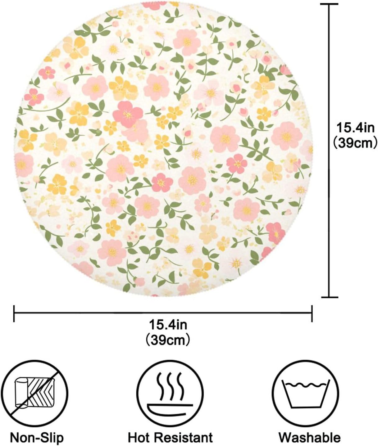Buttercup and Sweet Potato Pattern White and Peach Round Rustic placemats Kids Reusable placemat Table mat Plate Waterproof Easter Place mats Indoor Set of 6 15.4x15.4in