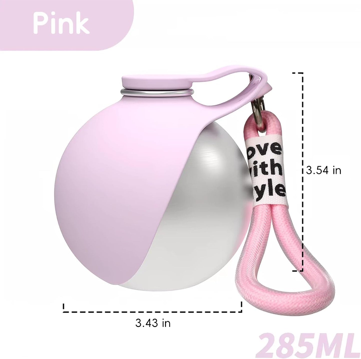 2 in 1 Portable Dog Water Bottle, 10oz Stainless Steel Leak Proof Pet Water Bottle with Foldable Silicone Bowl, Outdoor Travel Water Bottle for Dogs Walking Hiking Camping, 1 Pack Pink