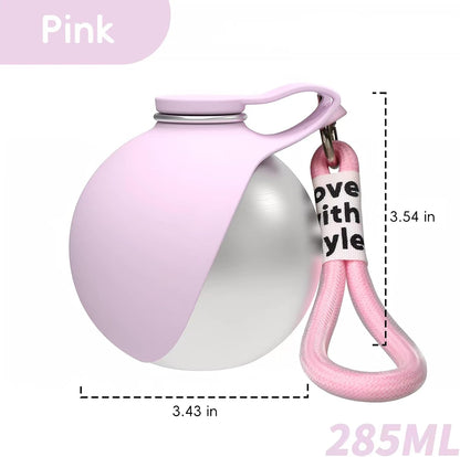 2 in 1 Portable Dog Water Bottle, 10oz Stainless Steel Leak Proof Pet Water Bottle with Foldable Silicone Bowl, Outdoor Travel Water Bottle for Dogs Walking Hiking Camping, 1 Pack Pink