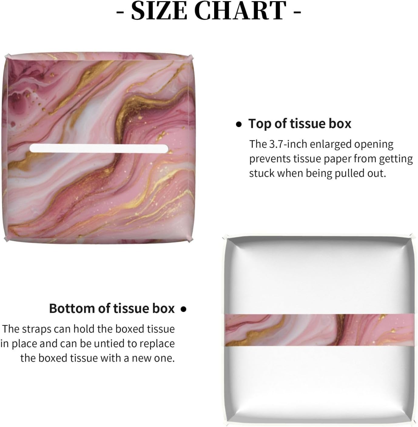 Marble Tissue Box Cover Square,Pink Marble Tissue Box Holder Waterproof Leather Facial Paper Organizer Dispenser for Bathroom Home Car Kitchen Nightstand Vanity Desk Decoration