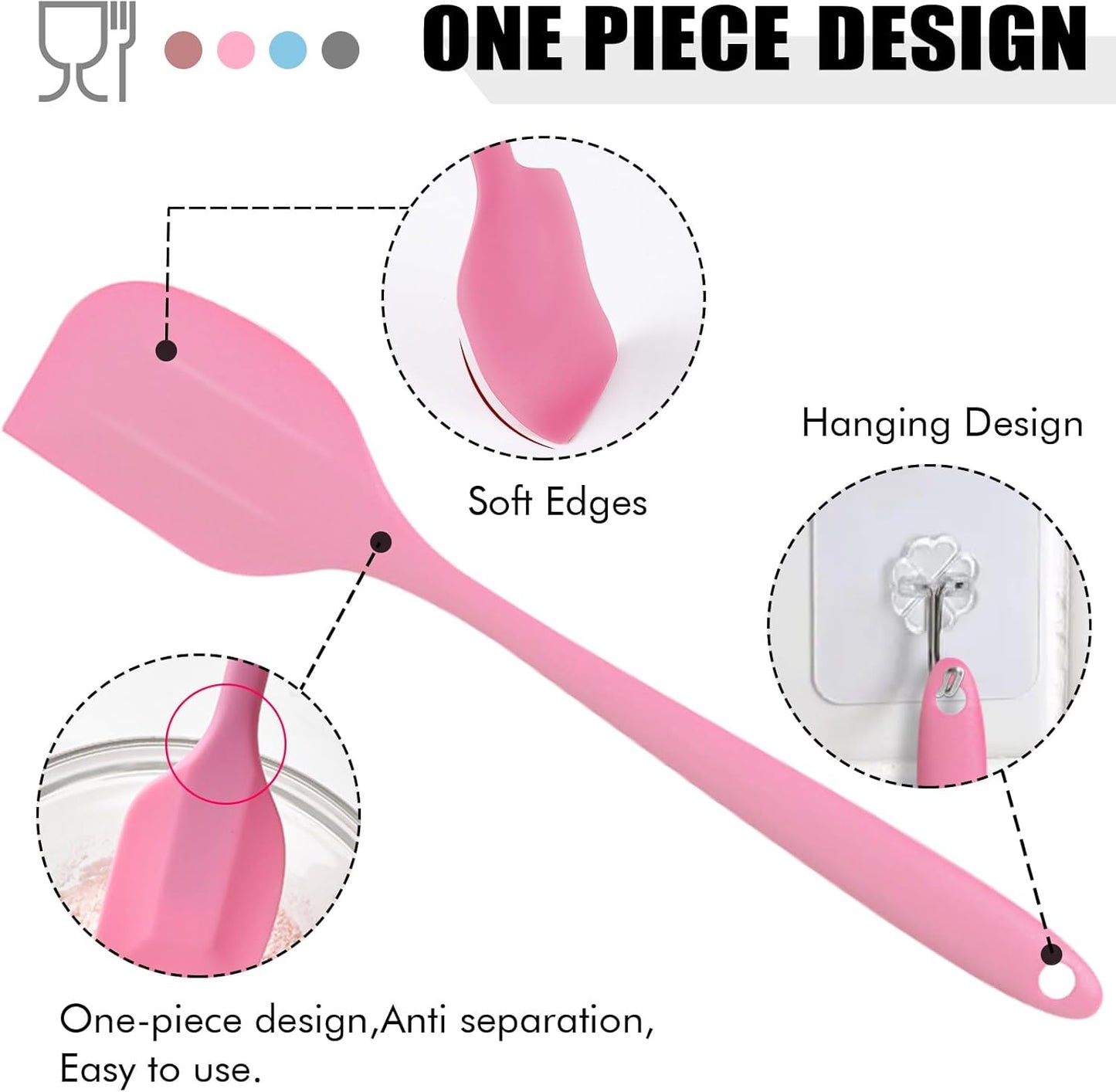 Silicone Spatula Set 5 Pieces Heat Resistant Non-Stick Rubber Spatulas for Baking Cooking Mixing Scraping Nonstick Cookware Kitchen Utensils (Pink)